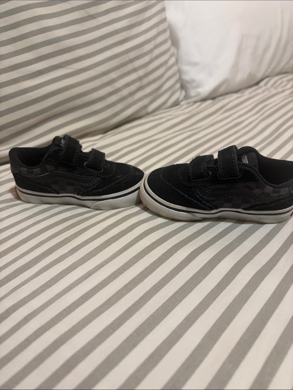 Vans Black Checkerboard Kids Velcro Skate Shoes